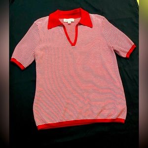 ❤️🤍Red and white short sleeve collared sweater.